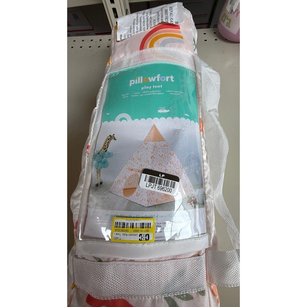 Pillowfort Kids Play Tent Rainbow Sun Pattern Pink Teepee
